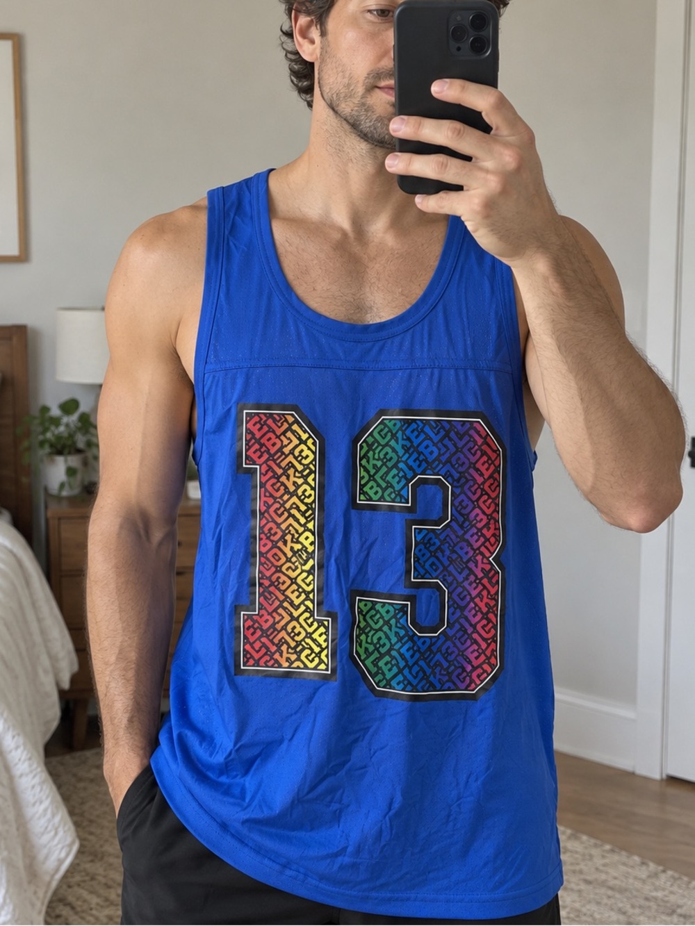 CellBlock 13 Men’s Tank Top S Royal Blue Rainbow 13 Mesh Pride